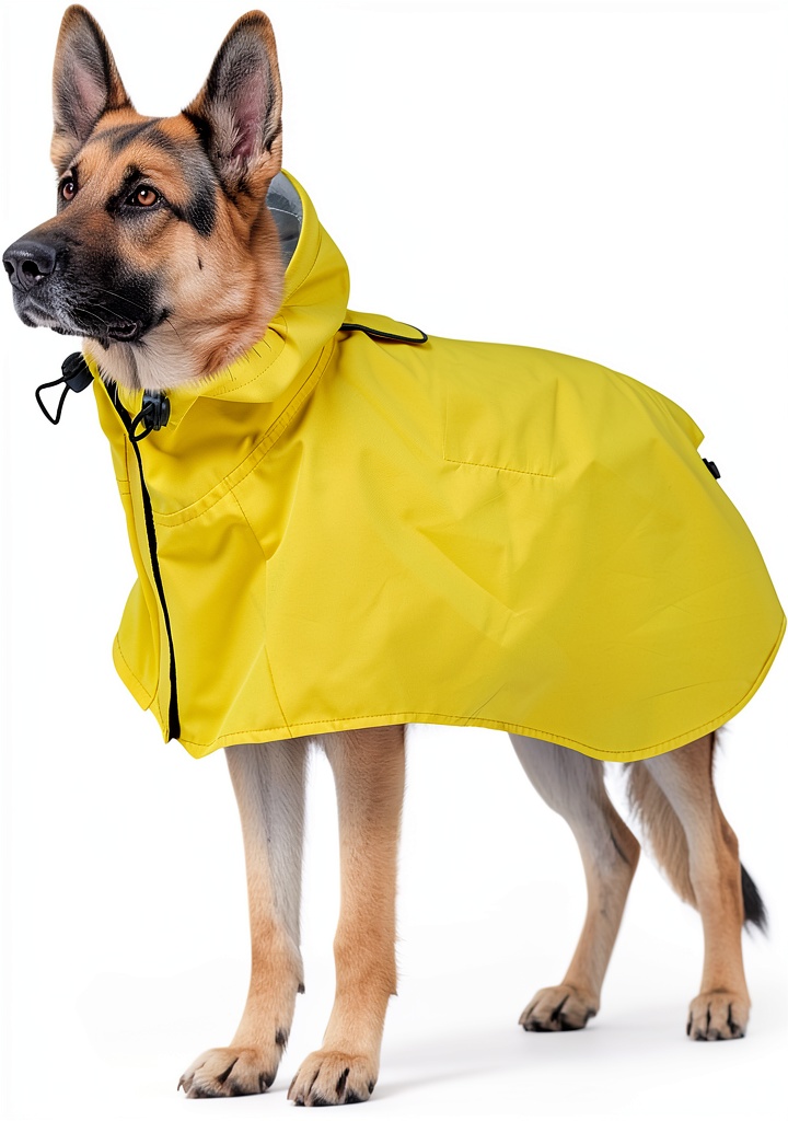 Dora Bridal dog raincoat in yellow on a Beagle during a rainy walk