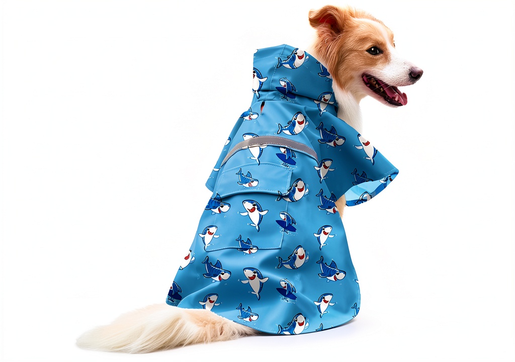 DELIFUR dog raincoat in Blue Shark color on a medium-sized dog