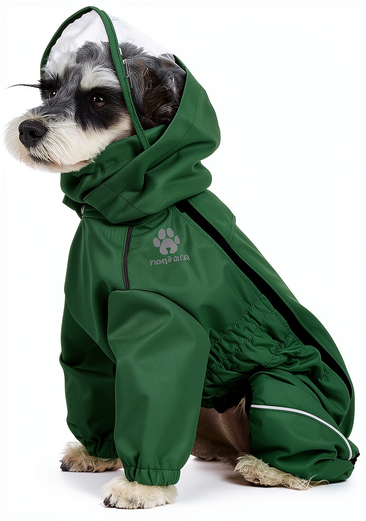 PINA dog raincoat in yellow on a small dog during a rainy walk