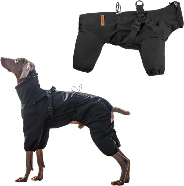 PAWBOSE Waterproof Dog Raincoat Adjustable Builtin Harness-0